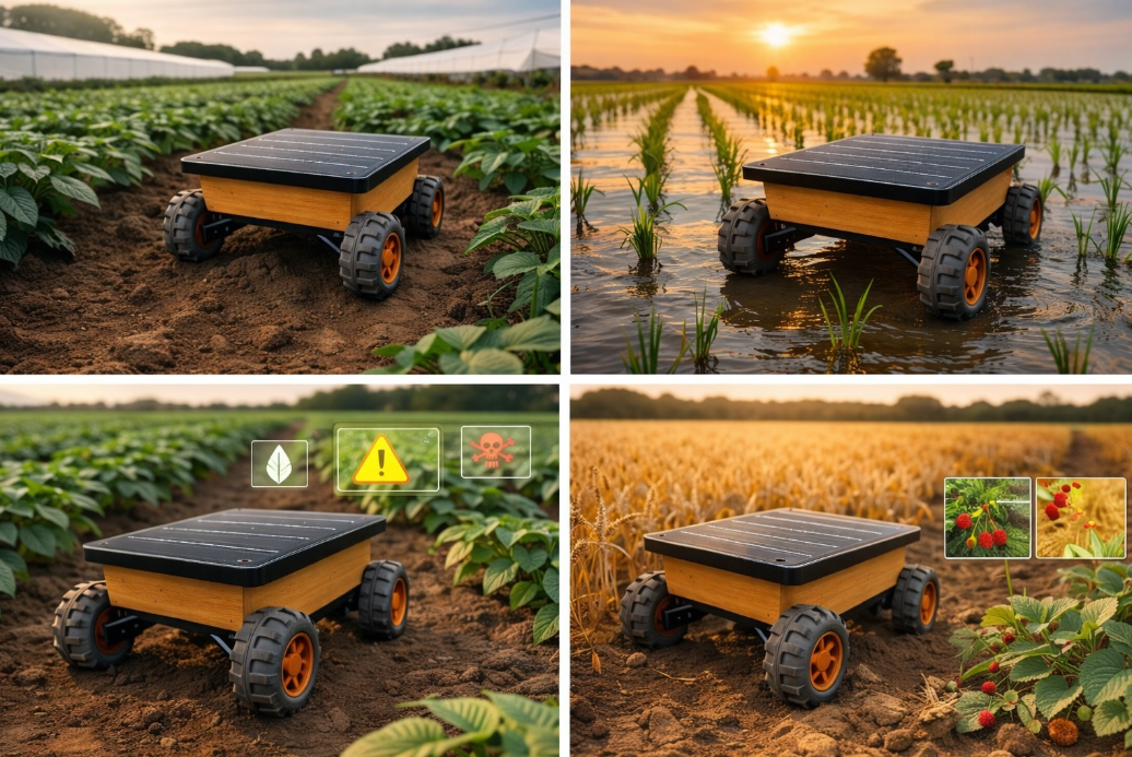 Robot arm taking soil measurements in field